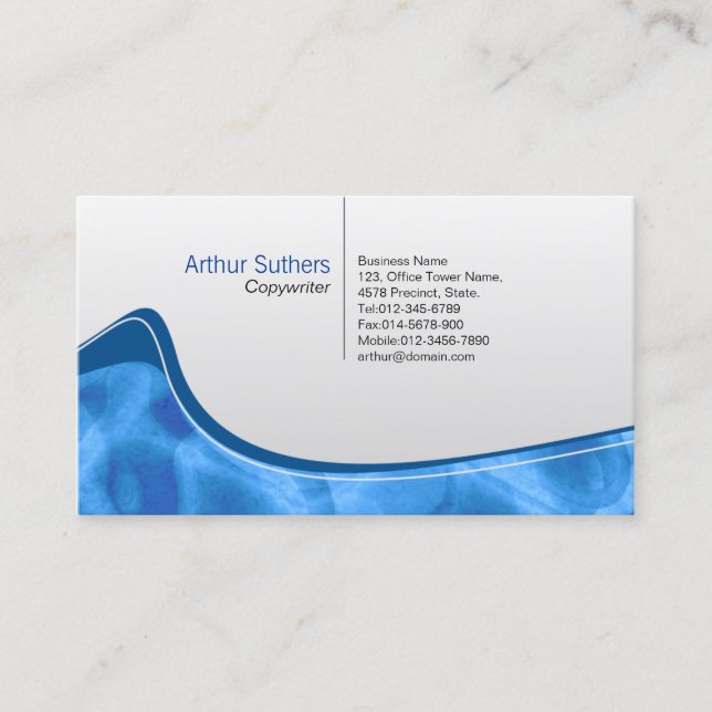 Icy Blue Abstract Wave Copywrite Business Card (Front)