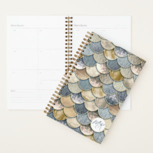 Icy Blue and Gold Mermaid Scales Yearly Planner