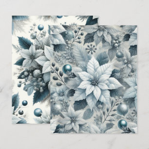 Icy Blue and White Poinsettia Scrapbook Paper