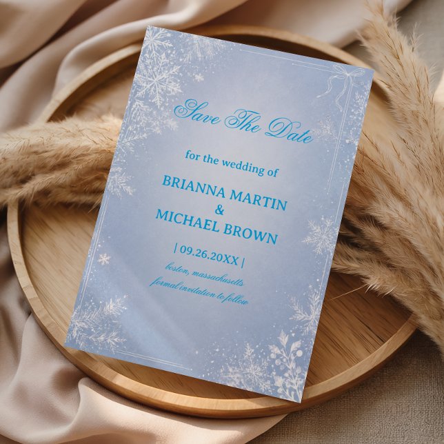 Icy Blue Botanical Snowflake Elegance Save The Date (Creator Uploaded)