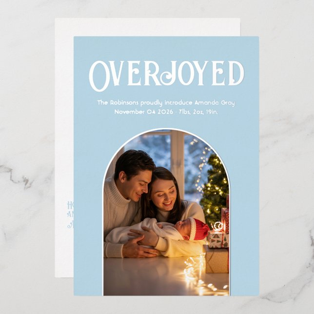 Icy Blue Christmas Baby Birth Announcement Photo (Front/Back)