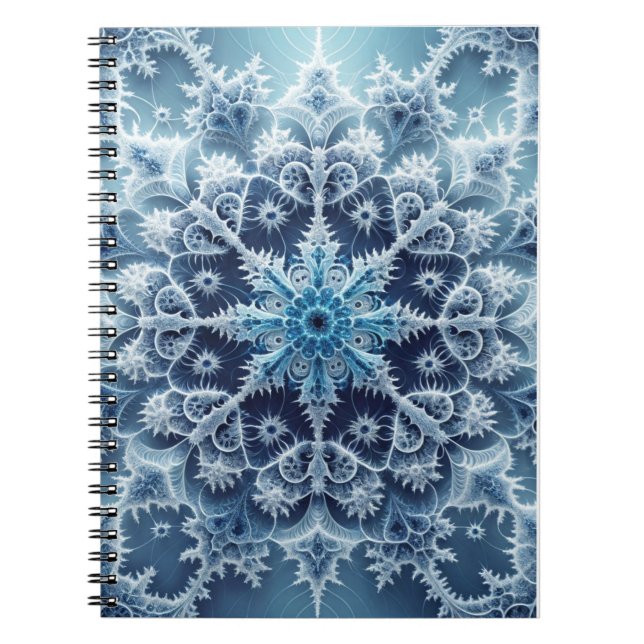 Icy Blue Crystal Fractal Pattern Notebook (Front)
