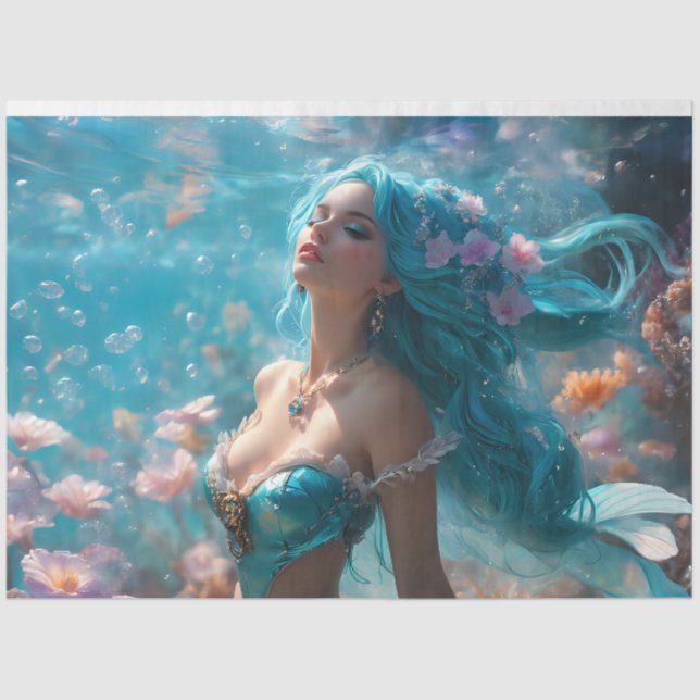 Icy Blue Elegant Mermaid Decoupage Paper v4 (Front)