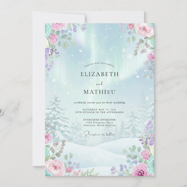 Icy Blue Ethereal Winter Wedding Invitation (Front)