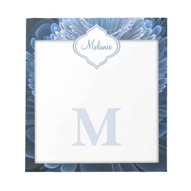 Icy Blue Floral Monogram Notepad (Front)