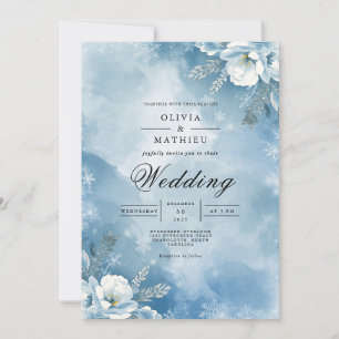 Icy Blue Floral Winter Wedding Invitation