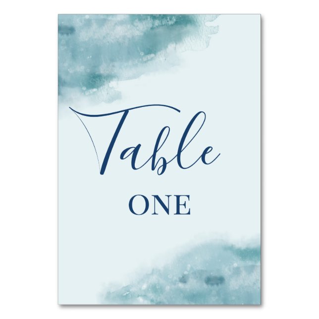 Icy Blue Frosted Watercolor Table Number (Front)