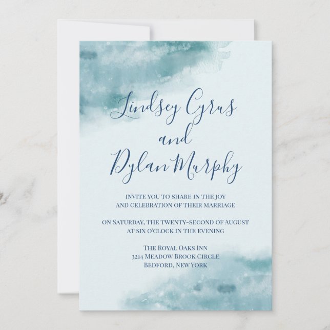 Icy Blue Frosted Watercolor Wedding Invitation (Front)