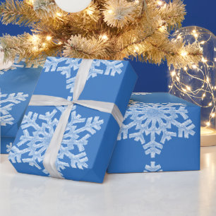 Icy Blue Frozen Dimensional Snowflakes Christmas Wrapping Paper