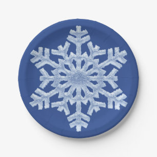 Icy Blue Frozen Snowflake Frosty Winter Christmas Paper Plate