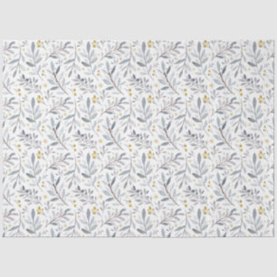 Icy Blue Gold Watercolor Winter Botanical Pattern Tissue Paper