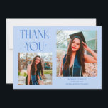 Icy Blue Graduate Thank You 2-Photo  Announcement<br><div class="desc">Modern and whimsical graduation announcement photo card featuring 2 photos on the front and 1 on the back. The text says "THANK YOU" with twinkling stars. Add the graduate's name,  information,  and message to personalize this card. Icy blue.</div>