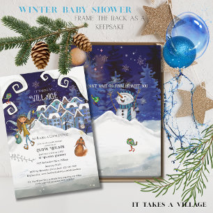 Icy Blue "It Takes a Village" Winter Baby Shower Invitation