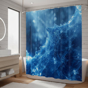 Icy Blue Magical Ice Crystal Snowflake Shower Curtain