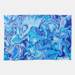 Icy Blue Marble Texture Liquid Metal Abstract Tea Towel
