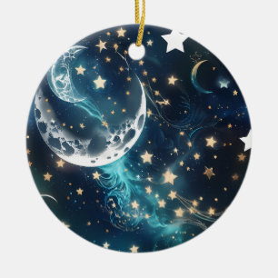 Icy Blue Moon Phases Ceramic Tree Decoration