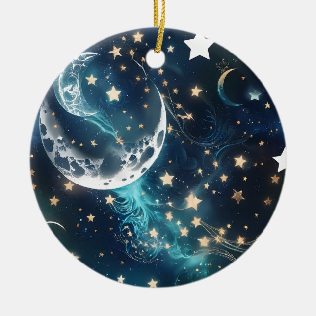 Icy Blue Moon Phases Ceramic Tree Decoration (Front)