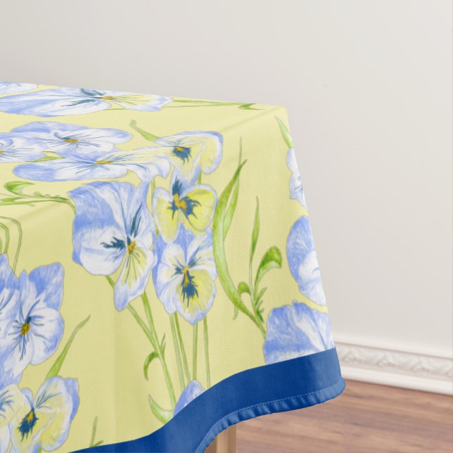 Icy Blue Pansies on a Tablecloth (In Situ)