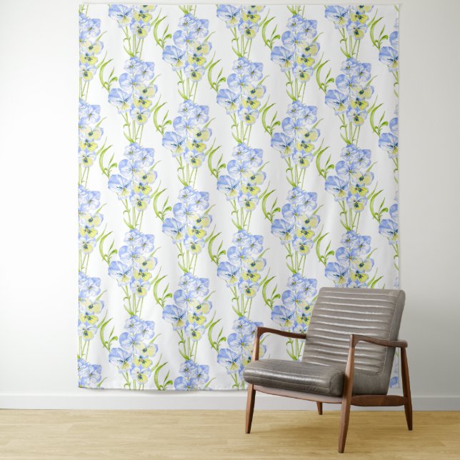 Icy Blue Pansies on Tapestry (In Situ)