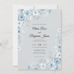 Icy Blue Petal Wedding Invitation