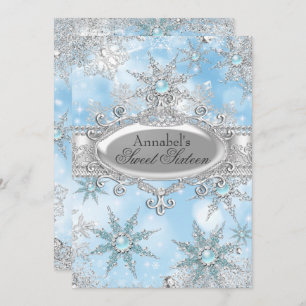 Icy Blue Princess Winter Wonderland Sweet 16 Invitation
