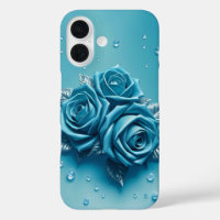 Icy Blue Roses with Droplets iPhone Case