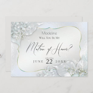 Icy Blue Shimmer Will You Be My Matron of Honour Invitation