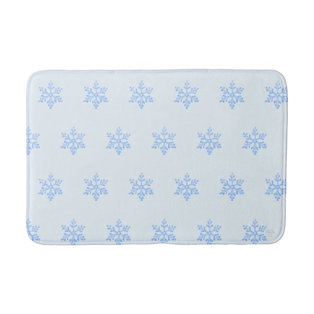 Icy Blue Snowflake Pattern Airbrush Style Art Bath Mat (Front)