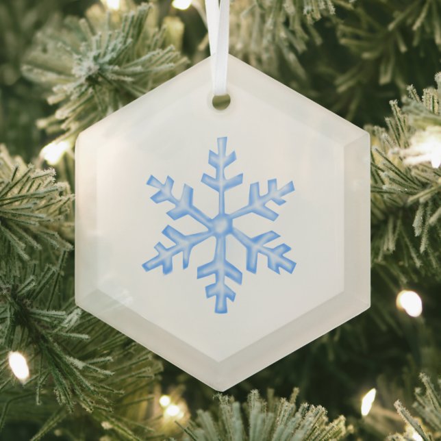 Icy Blue Snowflake - Winter Hexagon Glass Tree Decoration (Insitu)