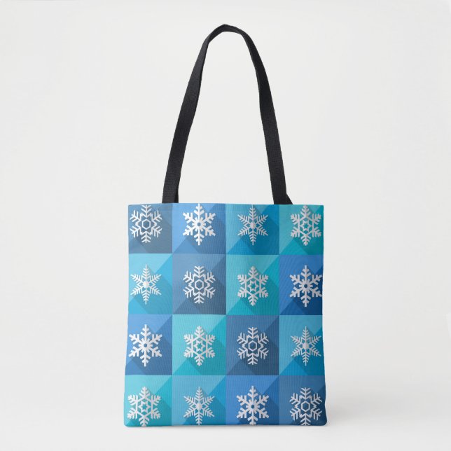Icy Blue Snowflake Xmas Shoulder Tote Bag (Front)