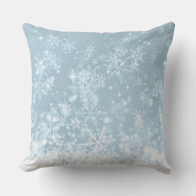 Icy Blue Snowflakes Cushion (Front)