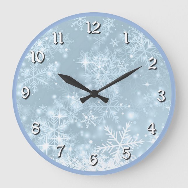 Icy Blue Snowflakes Large Clock (Front)