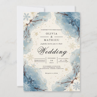 Icy Blue Snowflakes Winter Wedding Invitation