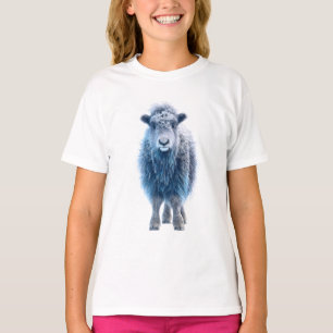 Icy Blue Stylised Woolly Highland Calf Kids T-Shirt