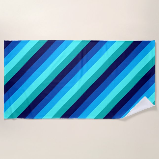 Icy Blue Teal Stripes Beach Towel (Front)