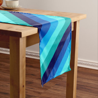 Icy Blue Teal Stripes Large Table Runner