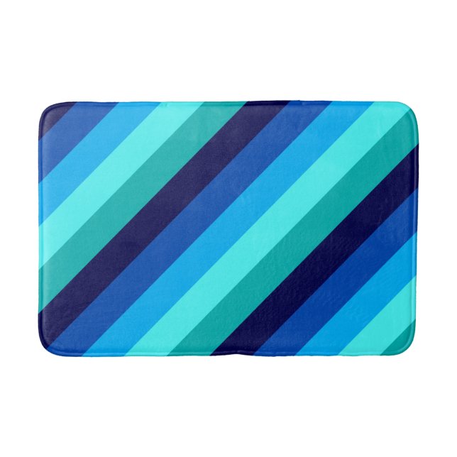 Icy Blue Teal Stripes Medium Bath Mat (Front)