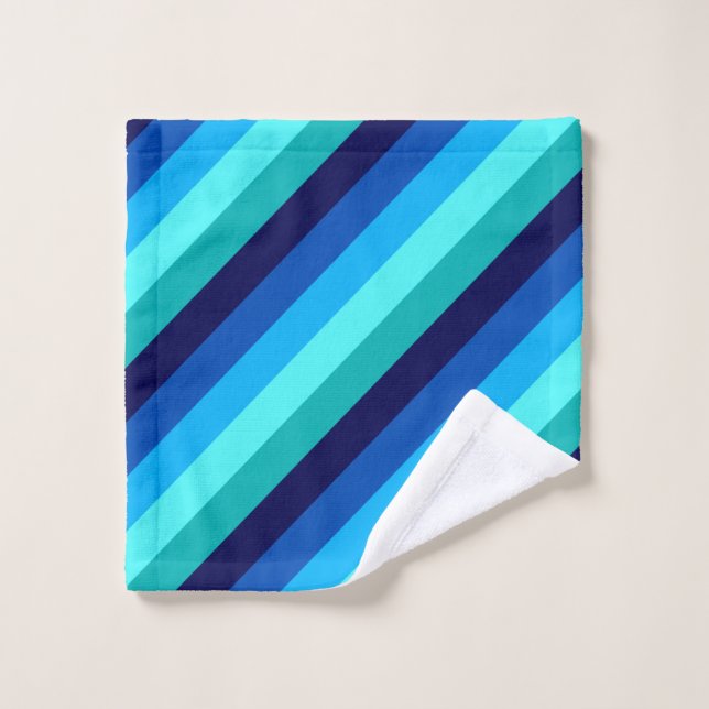 Icy Blue Teal Stripes Washcloth Wash Cloth (Wash Cloth)
