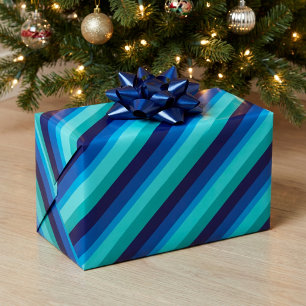 Icy Blue Teal Stripes Wrapping Paper