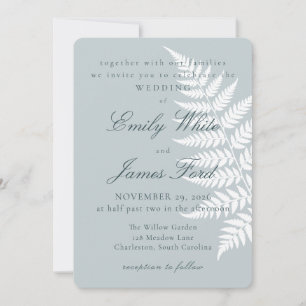 Icy Blue White Fern 5x7 Botanical Wedding Invitation
