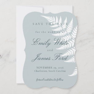 Icy Blue White Fern 5x7 Simply Elegant Save The Date