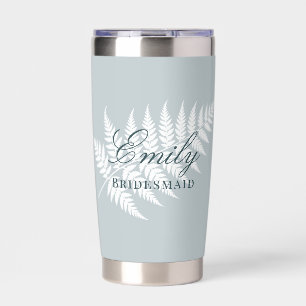 Icy Blue White Fern Elegant Bridesmaid Insulated Tumbler