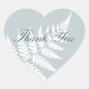Icy Blue White Fern Elegant Thank You Heart Sticker
