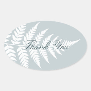 Icy Blue White Fern Elegant Thank You Oval Sticker