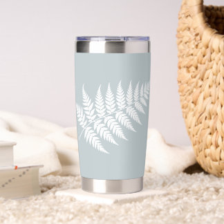 Icy Blue White Fern Simply Elegant Silver Insulated Tumbler