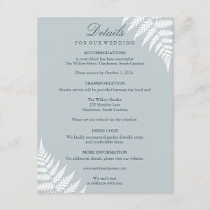 Icy Blue White Fern Wedding Details Enclosure Card