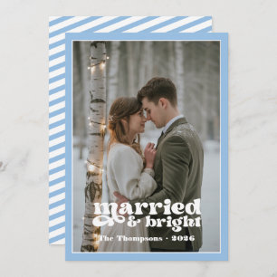 Icy Blue & White Newlyweds Christmas Holiday Card