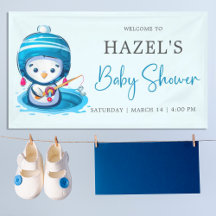 Icy Blue Winter Penguin Fishing Baby Shower 