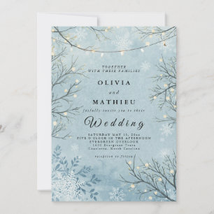 Icy Blue Winter Twig Floral Wedding Invitation