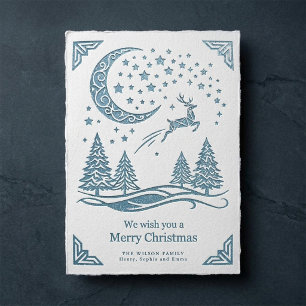 Icy Blue Winter Wonderland Reindeer Christmas Holiday Card